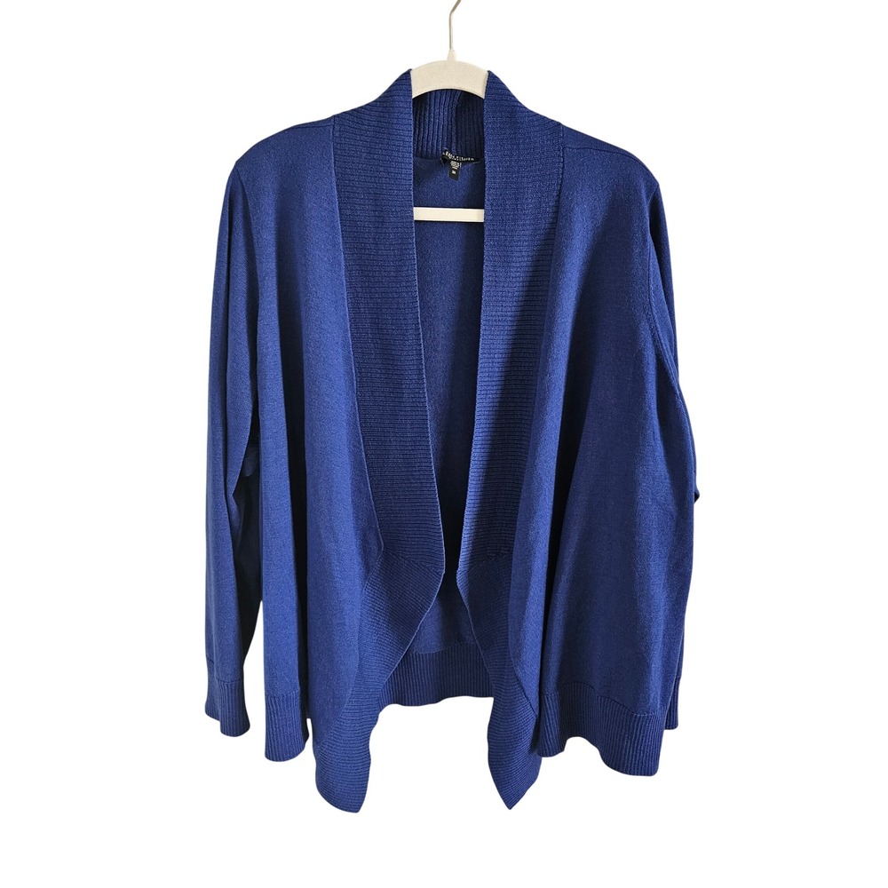 Eileen Fisher Woman 3X Royal Blue 100% Merino Wool Open Front Cardigan Sweater